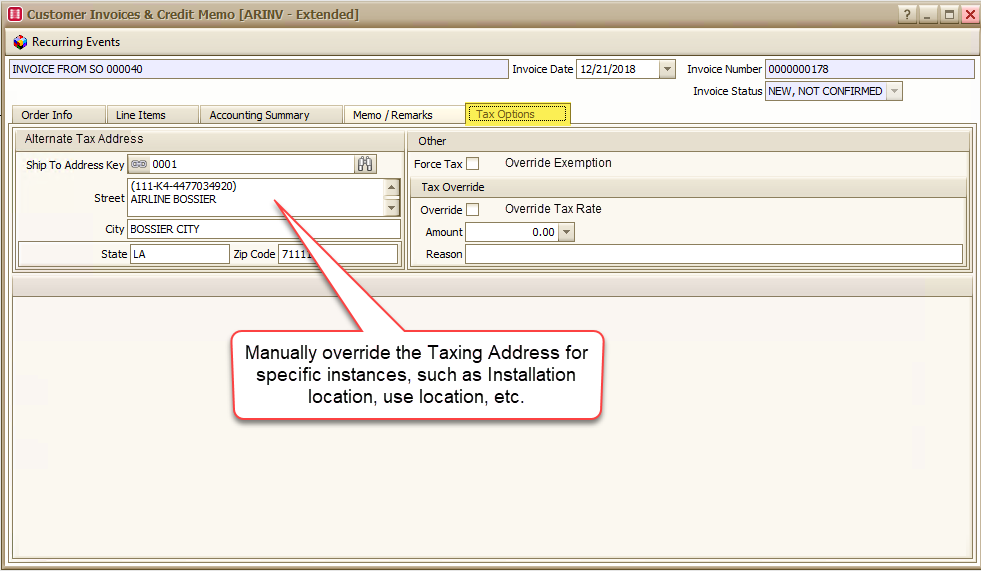 Manual override for special tax situations