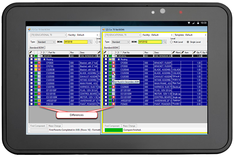 BOM Manager compare feature
