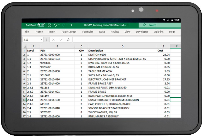 BOM Manager Excel file import